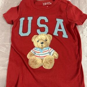 Red USA T-Shirt with Teddy Bear Graphic